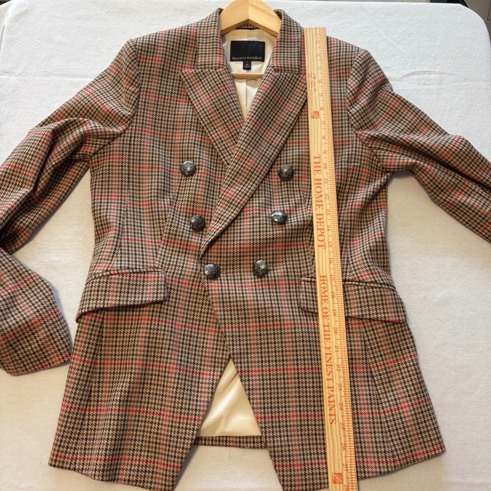 Banana Republic, Blazer, Brown Plaid, 10 Tall, Excellent, MSRP $229 - Picture 5 of 14